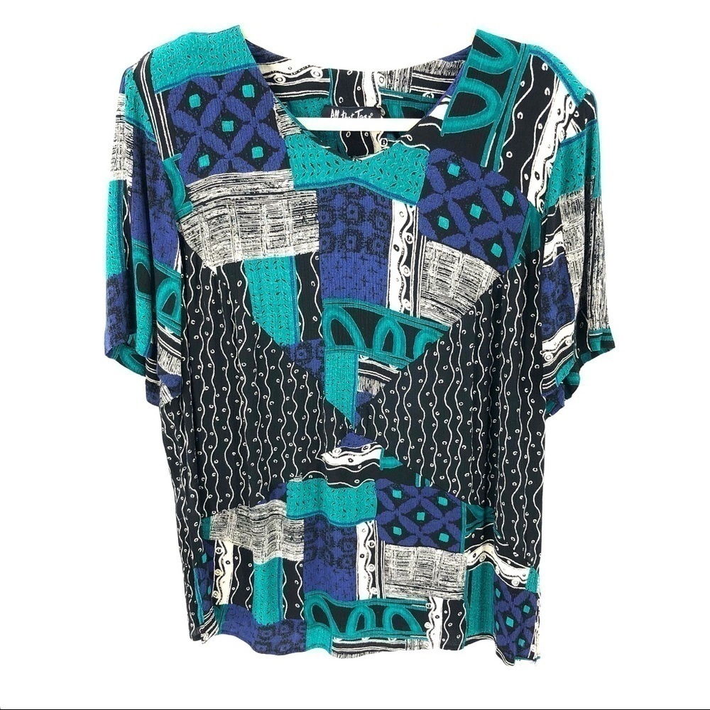 Vintage All That Jazz Top Womens Medium Colorful Artsy Retro Statement Abstract